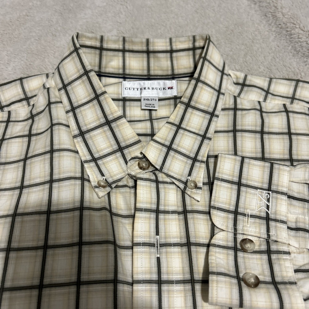 Cutter & Buck Button Down Check Plaid Long Sleeve Size 2XB Business Casual